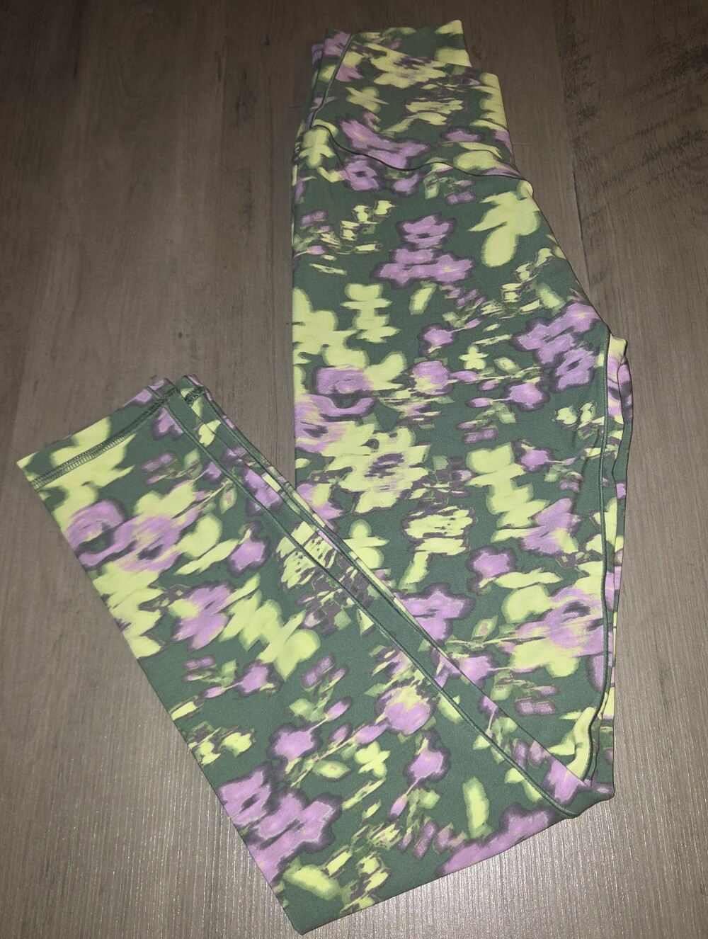 aerie Green Floral Leggings with Yellow & Purple Bloom Print